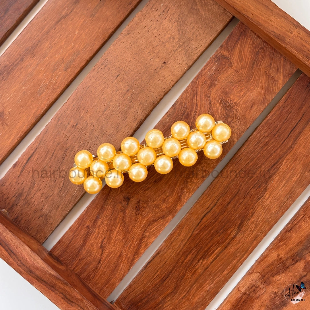 Golden Pearl Luxe Center Hair Clip | Elegant Pearl Barrette for Women & Girls