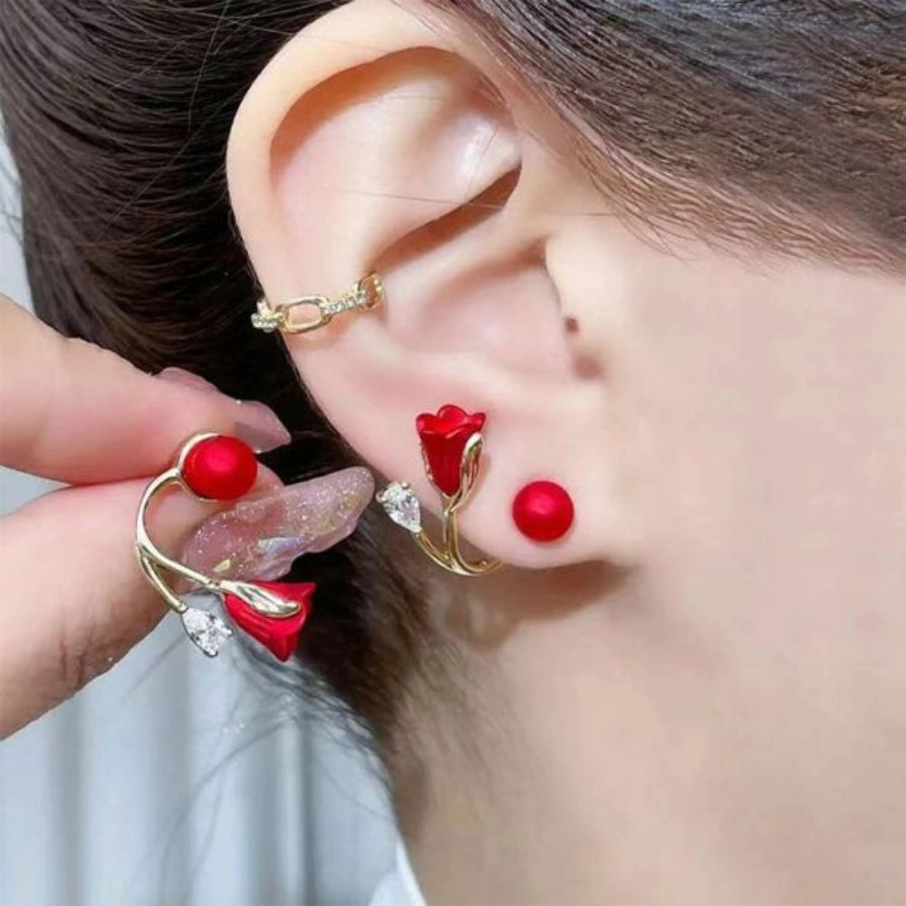 Scarlet Bloom Rose Earrings