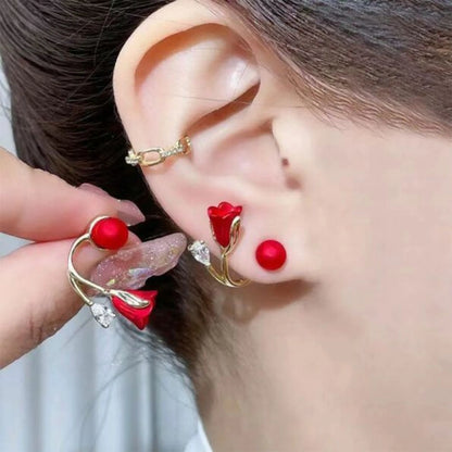 Scarlet Bloom Rose Earrings