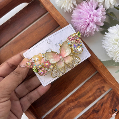 Enchanted Butterfly Crystal Hair Barrette – Pastel Rhinestone Designer Clip