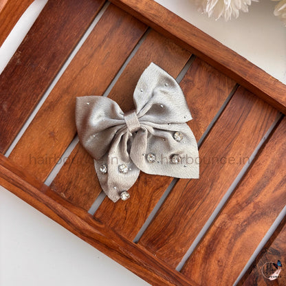 Crystal Embellished Satin Bow Hair Clip