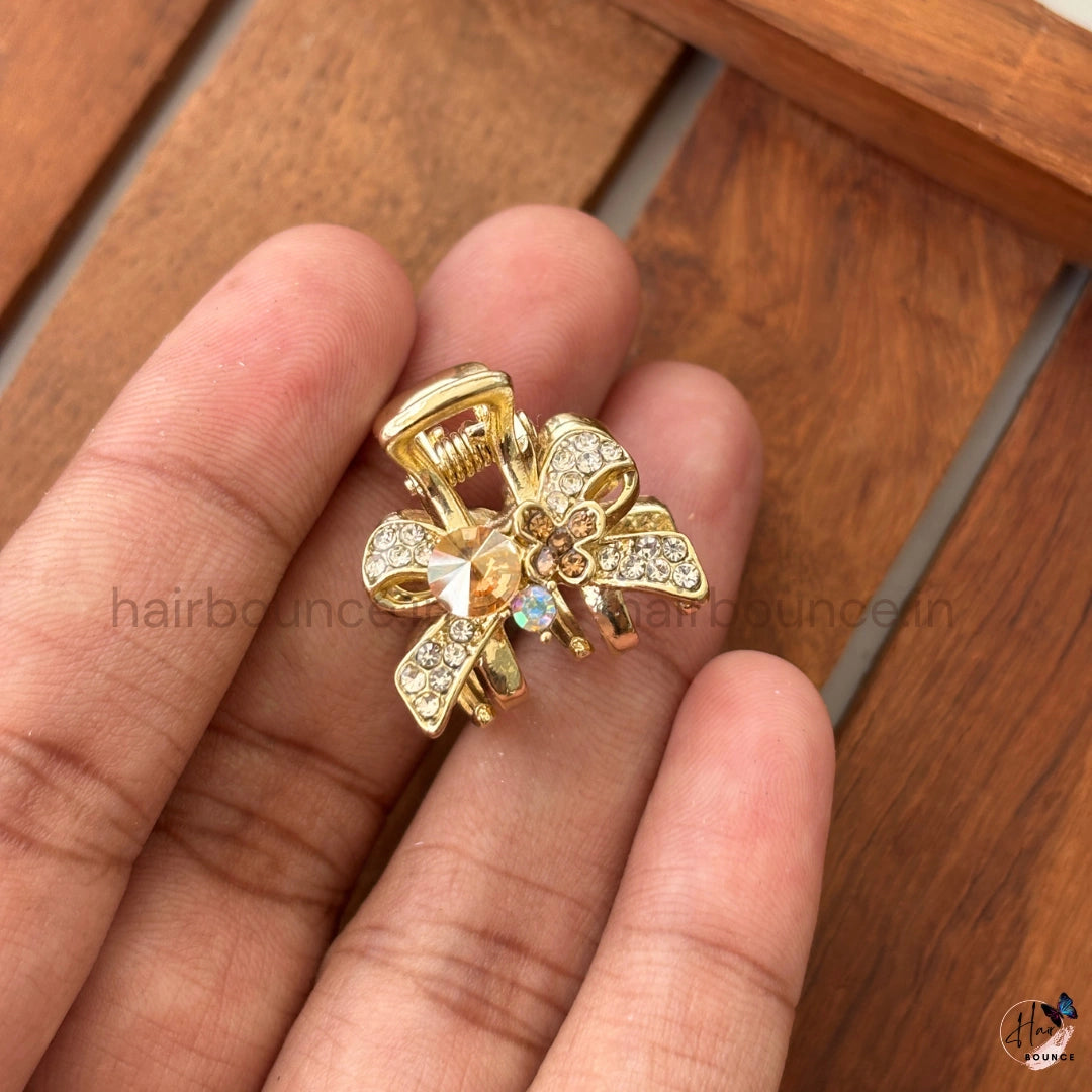 Crystal Bow Blossom Mini Hair Claw – Small