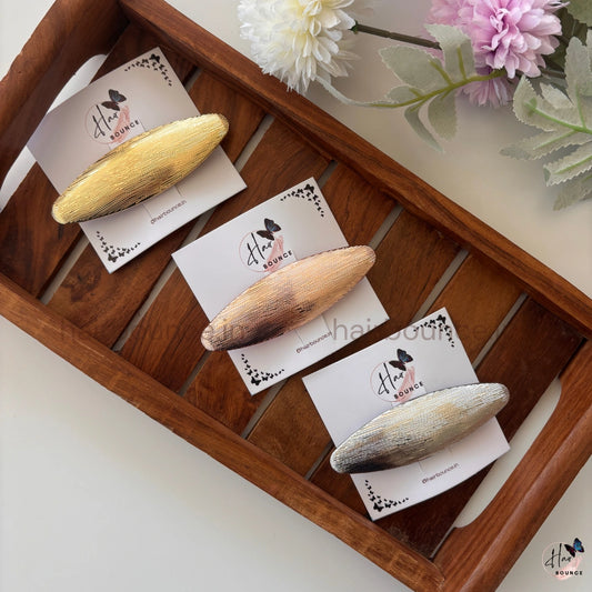 Zenith Brushed Metallic Oval Barrette – Luxe Linear Shine Collection