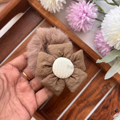 Petal Puff Fur Scrunchie | Soft Plush Floral Hair Scrunchie for Women & Girls