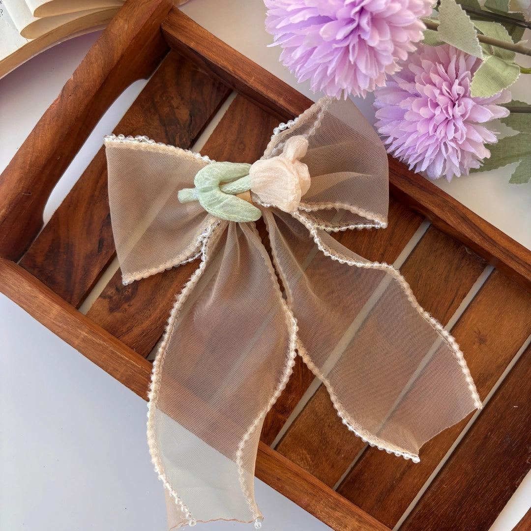 Sheer Floral Bow Clip