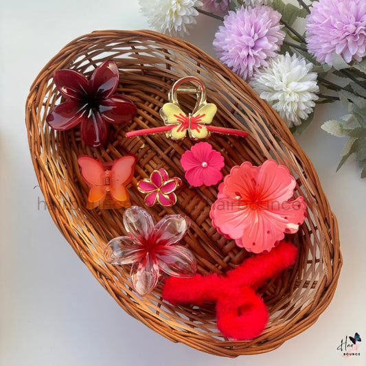 Scarlet Bloom Hair Accessories Hamper – Cute Red Styling Set