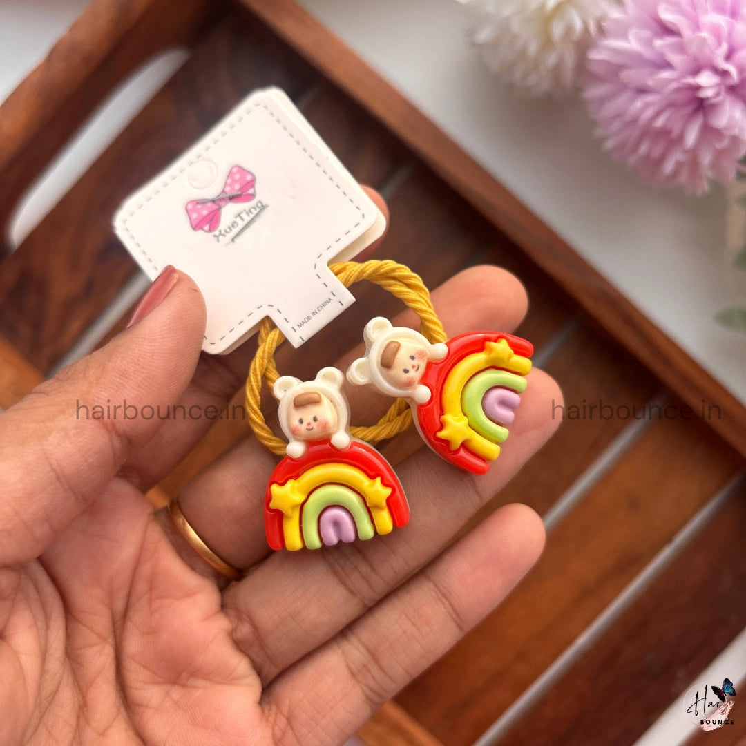 Cute Cartoon Doll & Rainbow Rubber Bands