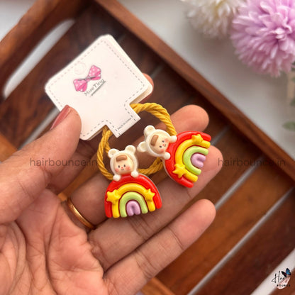 Cute Cartoon Doll & Rainbow Rubber Bands