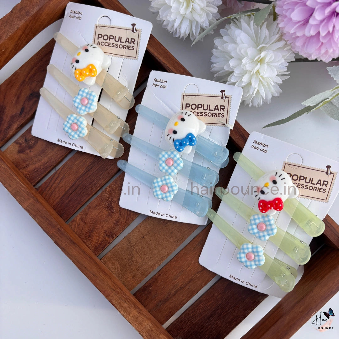 Kitty Flower Snap Hair Clips for Kids (Pack of 3) / Assorted Flower Colours