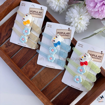 Kitty Flower Snap Hair Clips for Kids (Pack of 3) / Assorted Flower Colours