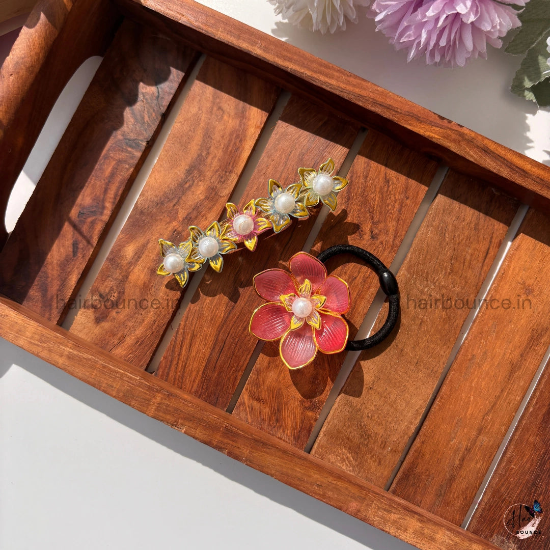 Golden Petal Pearl Floral Hair Accessory Set