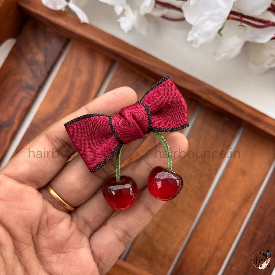 Little Cherry Bow Hair Clip – Maroon