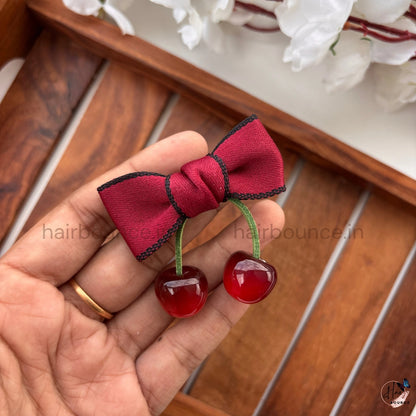 Little Cherry Bow Hair Clip – Maroon