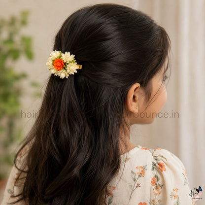 Orange Rose & Ivory Floral Alligator Hair Clip
