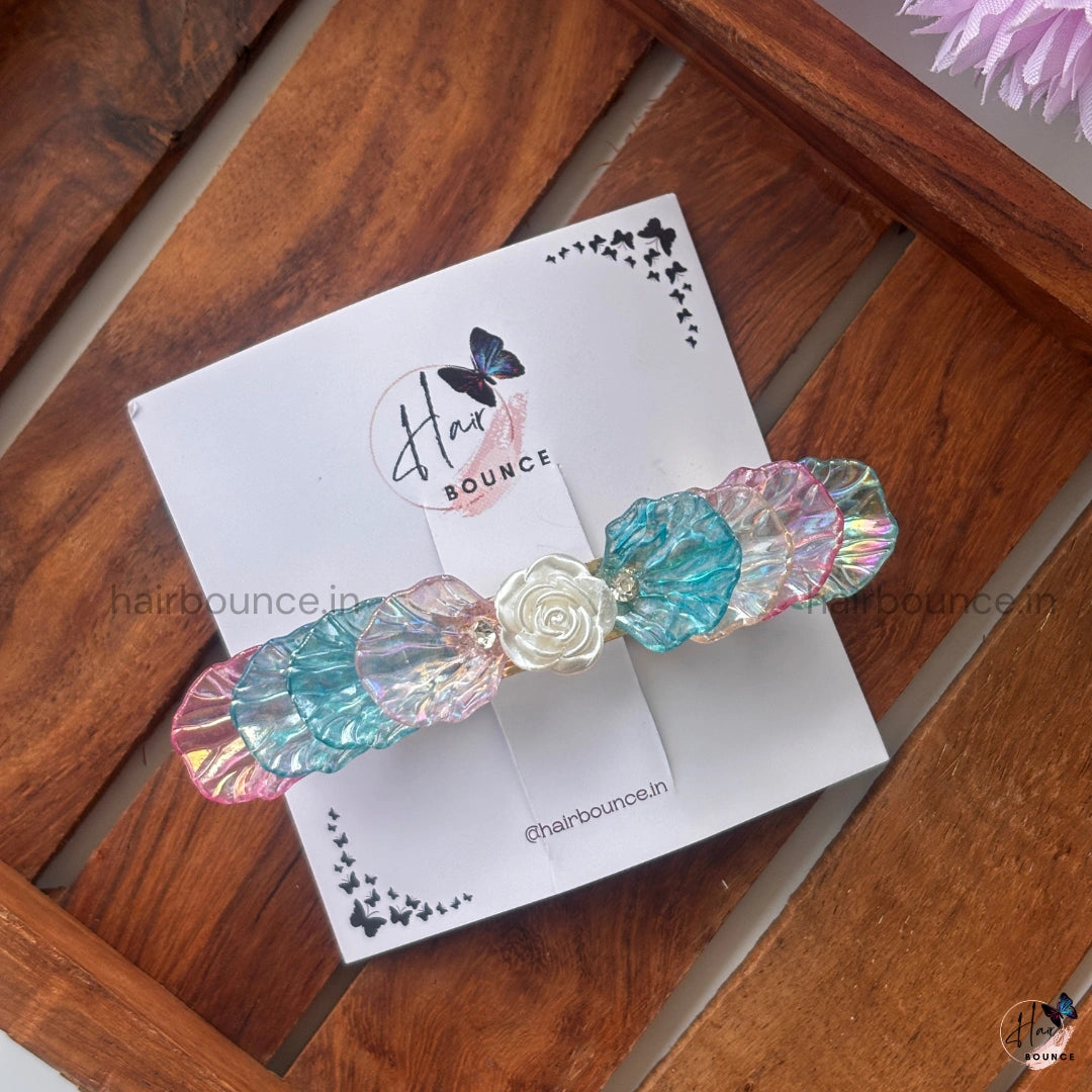 Pastel Iridescent Rose Barrette Hair Clip - Assorted Colours