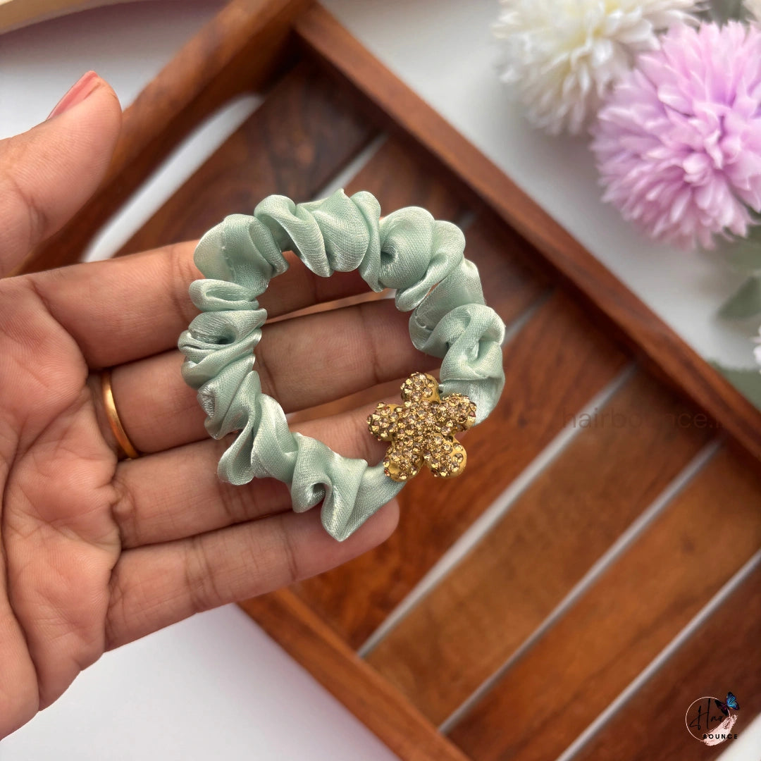 Golden Bloom Satin Scrunchie