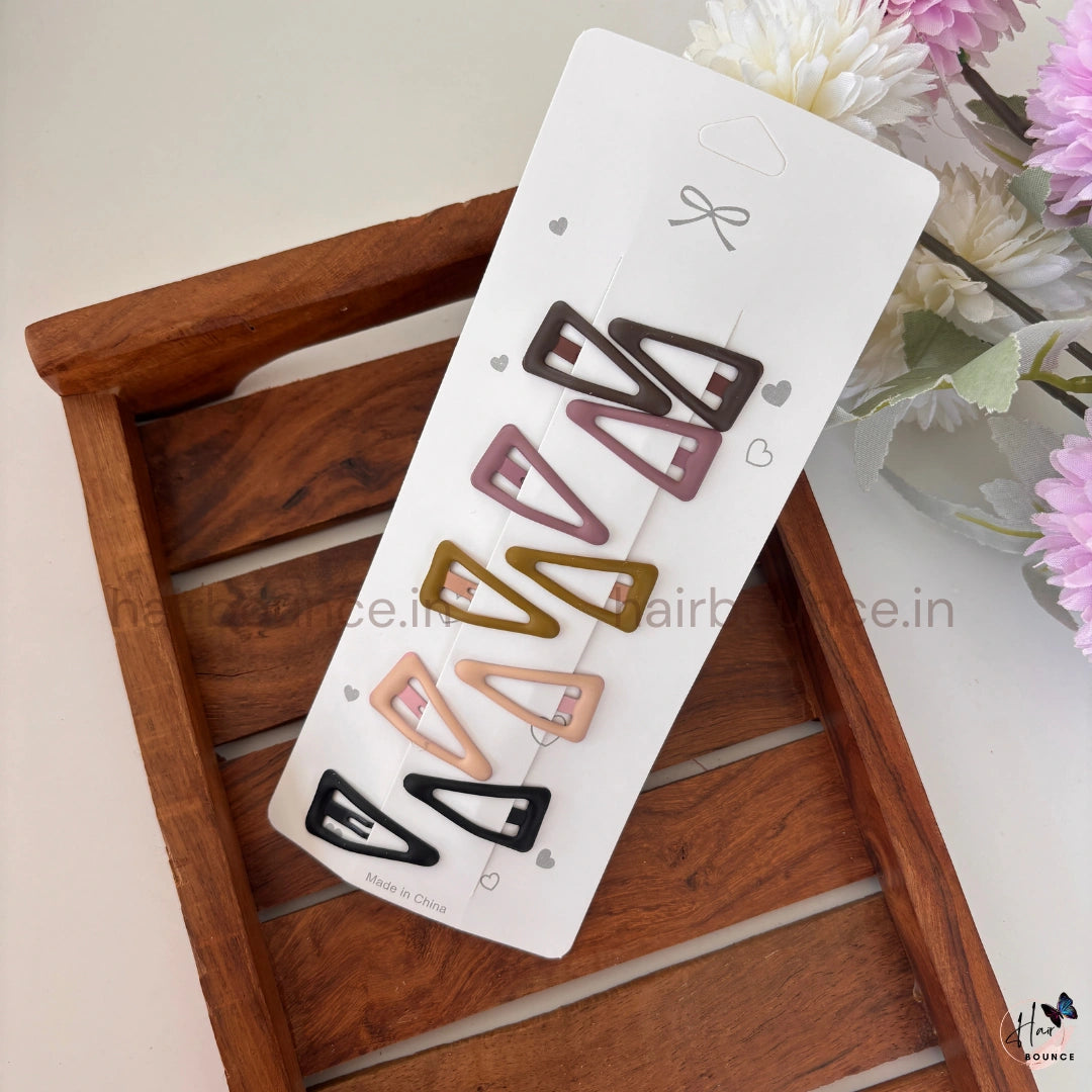 Geometric Triangle Hair Clips Set – Colorful Matte Snap Pins (Pack of 10) for Girls & Kids