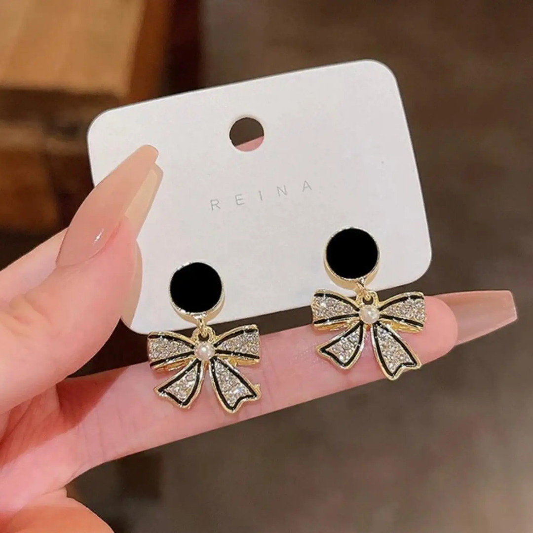 Elegant Crystal Bow Drop Earrings