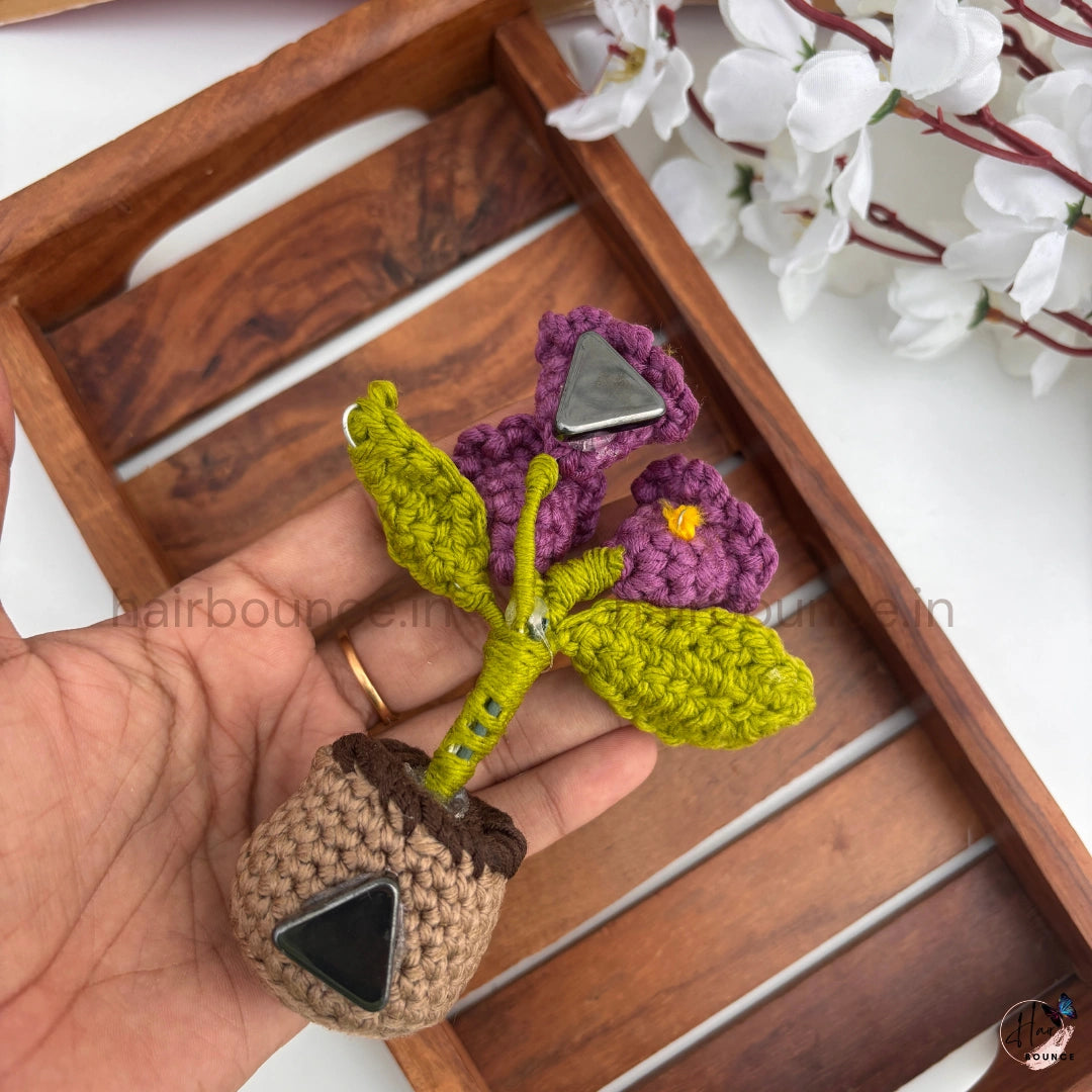Handmade Crochet Flower Pot Fridge Magnet | Cute Floral Refrigerator Magnet & Home Decor