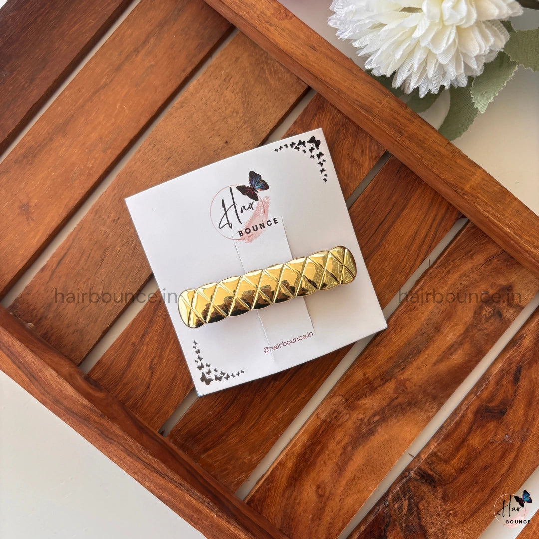Luxe Quilted Metallic Hair Barrette – Classic Shine Edition
