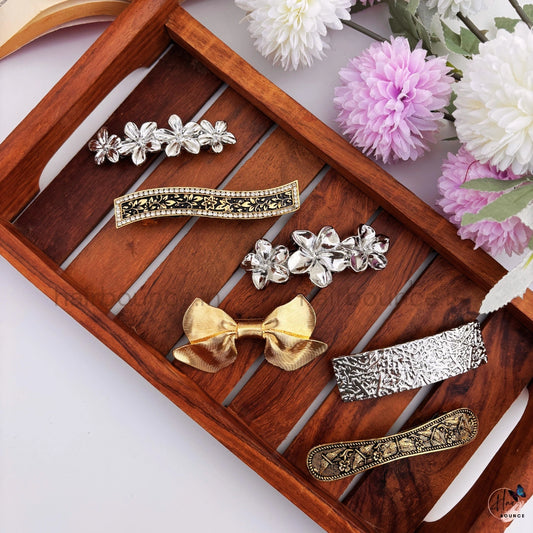 Royal Elegance Metal Center Hair Clip Set – Pack of 6
