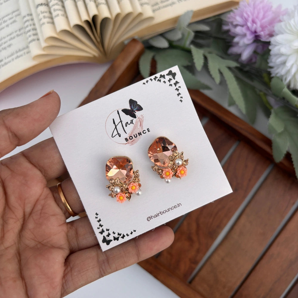 Amber Bloom Crystal Studs - Pink