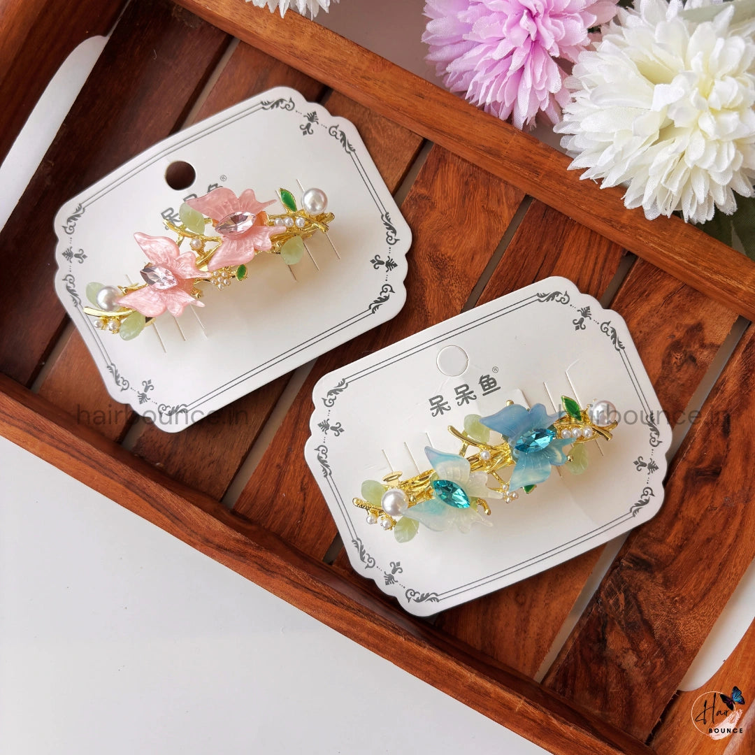 Princess Crystal Floral Hair Clip – Premium Center Hair Barrette