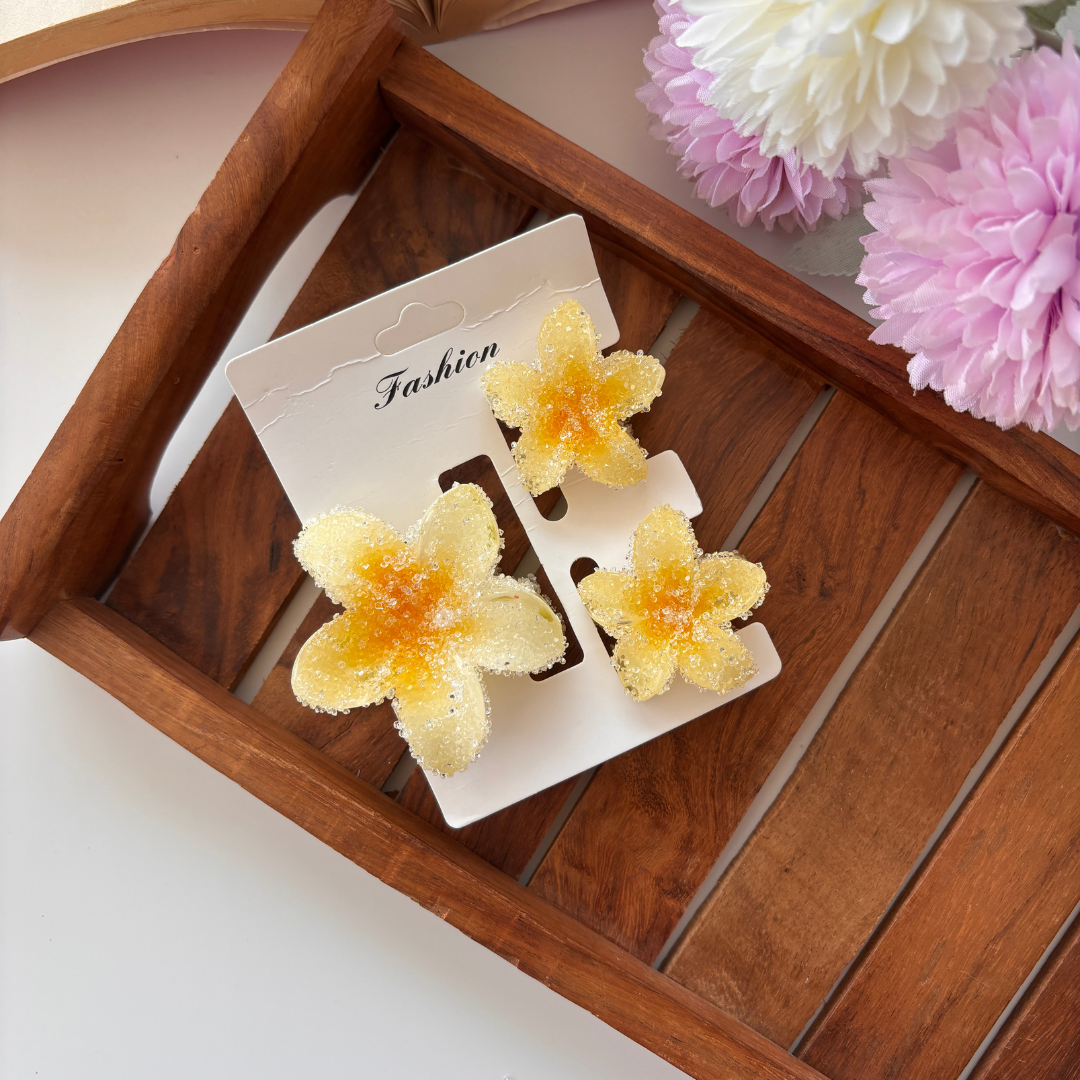 Sugar Gloss Flower Hair Claw – Set of 3 (1 Medium + 2 Small)