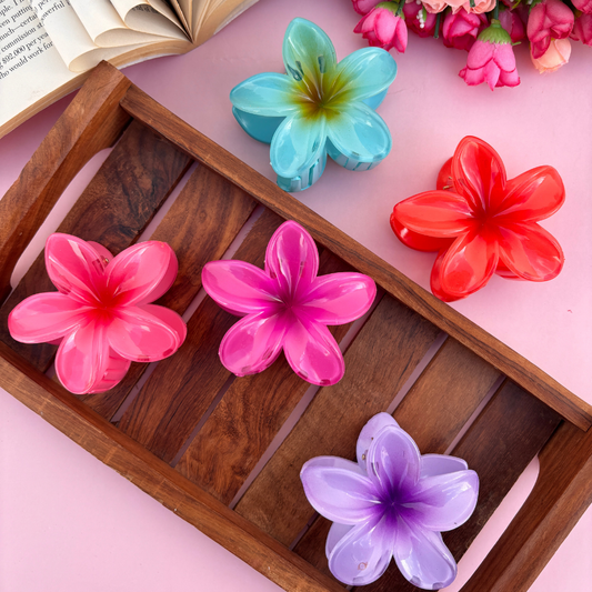 Dark Shades Shinny Flower Hair Claw - Large
