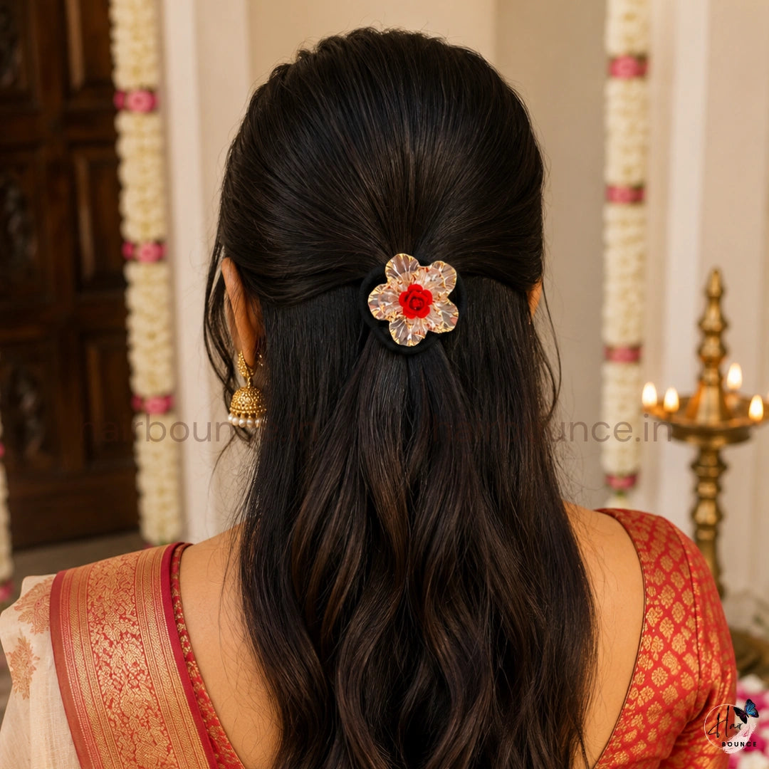 Scarlet Rose Crystal Flower Hair Tie