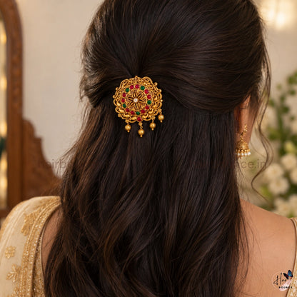 Royal Kemp Floral Antique Jada Billa with Gold Bead Hangings