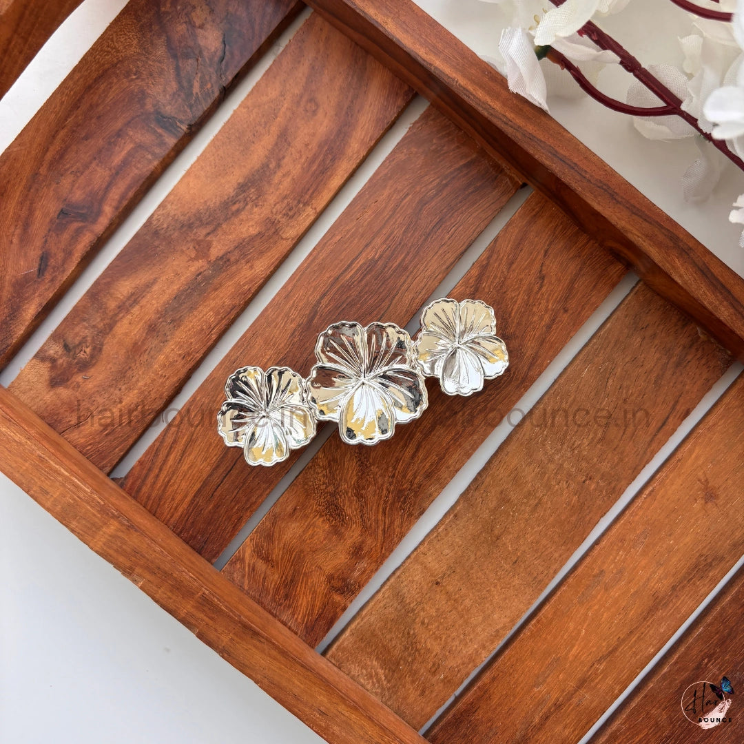 Lustre Bloom Metallic Floral Center Hair Clip