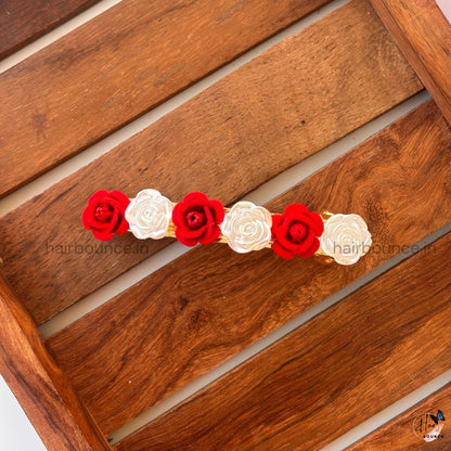 Crimson Pearl Rose Floral Hair Barrette