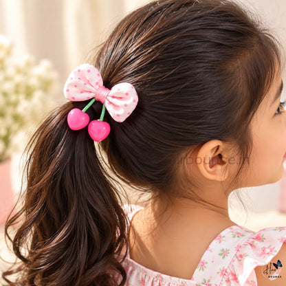 Pretty Cherry Bow Ponytail Hair Ties – Pack of 4