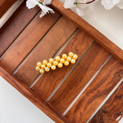 Golden Pearl Luxe Center Hair Clip | Elegant Pearl Barrette for Women & Girls
