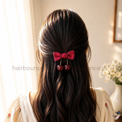 Little Cherry Bow Hair Clip – Maroon