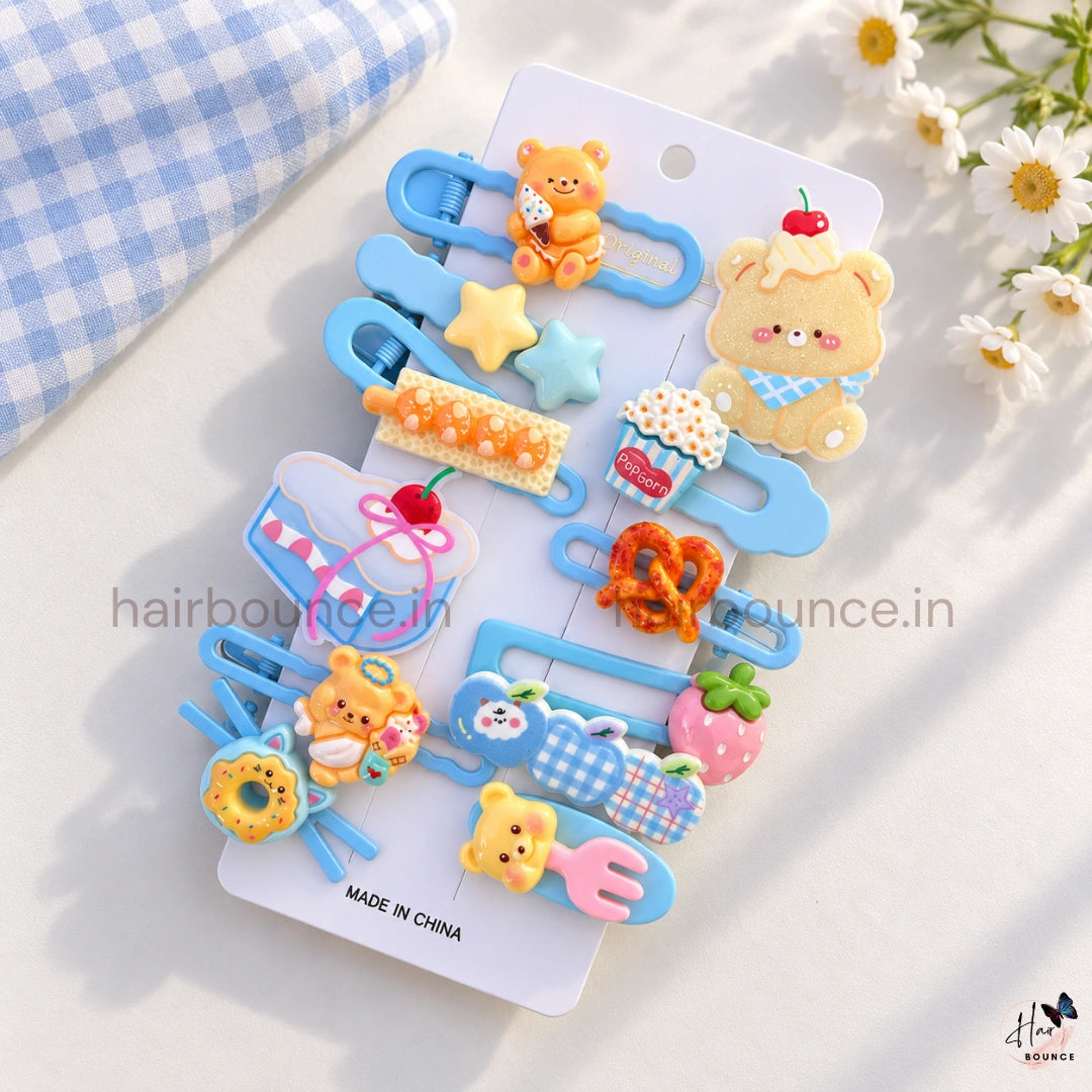 Sweet Treats & Cute Friends Kids Hair Clips - Pack of 12