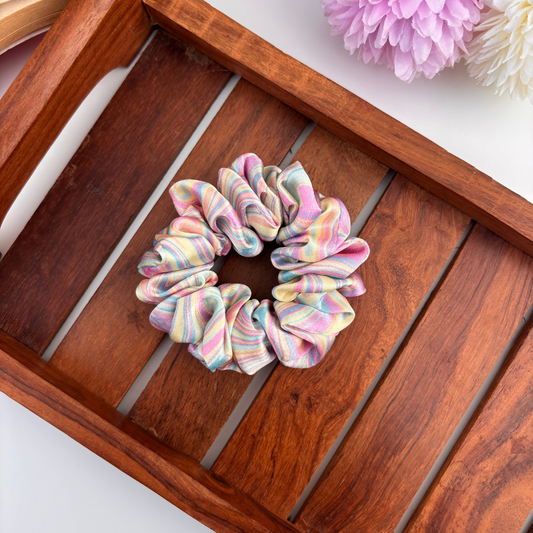 Pastel Rainbow Satin Scrunchie - Small