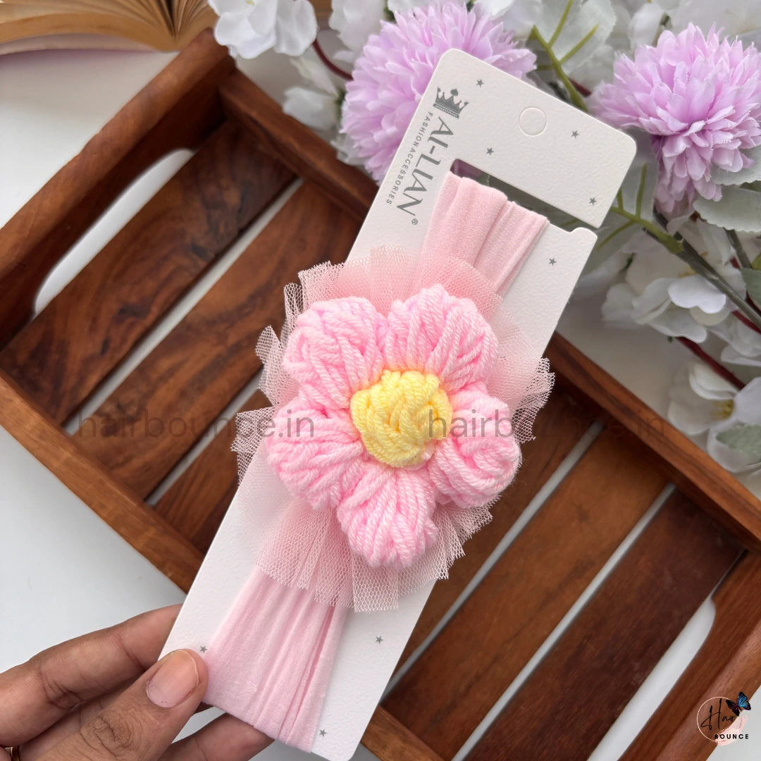 Bloom Bliss Crochet Flower Newborn Baby Nylon Headband