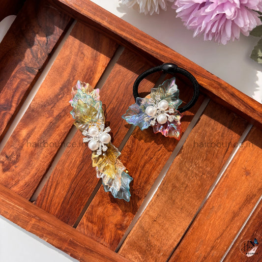 Aurora Leaf Pearl Hair Accessory Set - Assorted Colours