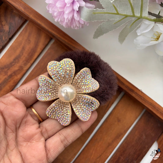 Luxe Pearl Blossom Faux Fur Scrunchie