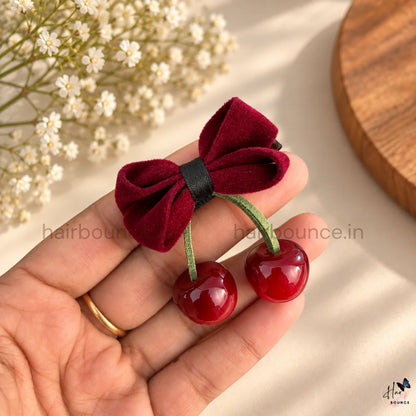 Velvet Cherry Bow Hair Clip – Maroon