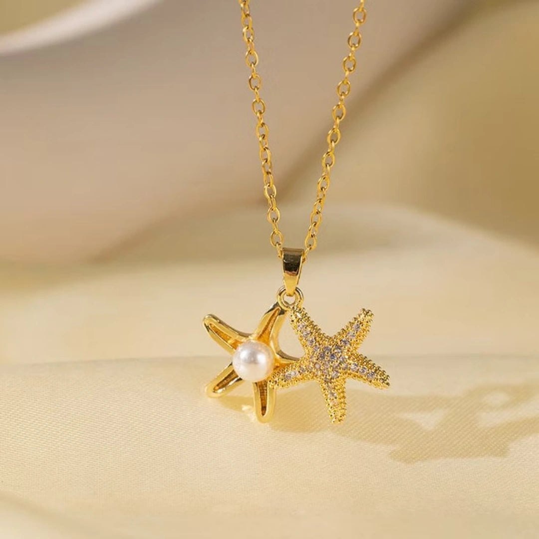 Twin Starfish Pearl Necklace
