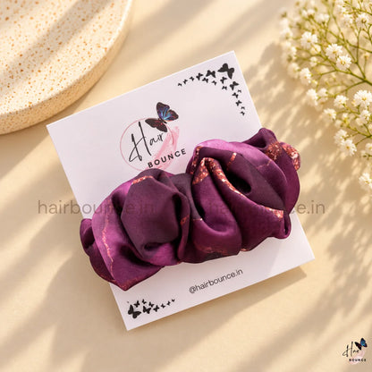 Plum Elegance Printed Satin Center Hair Clip