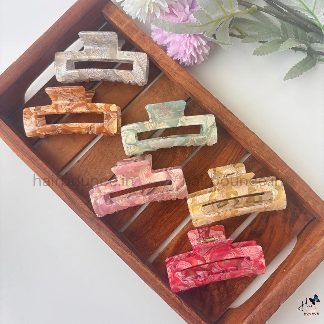 Marble Swirl Rectangle Hair Claw – Large