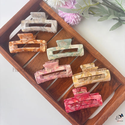 Marble Swirl Rectangle Hair Claw – Large