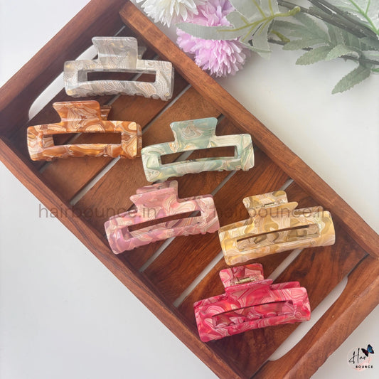 Marble Swirl Rectangle Hair Claw – Large