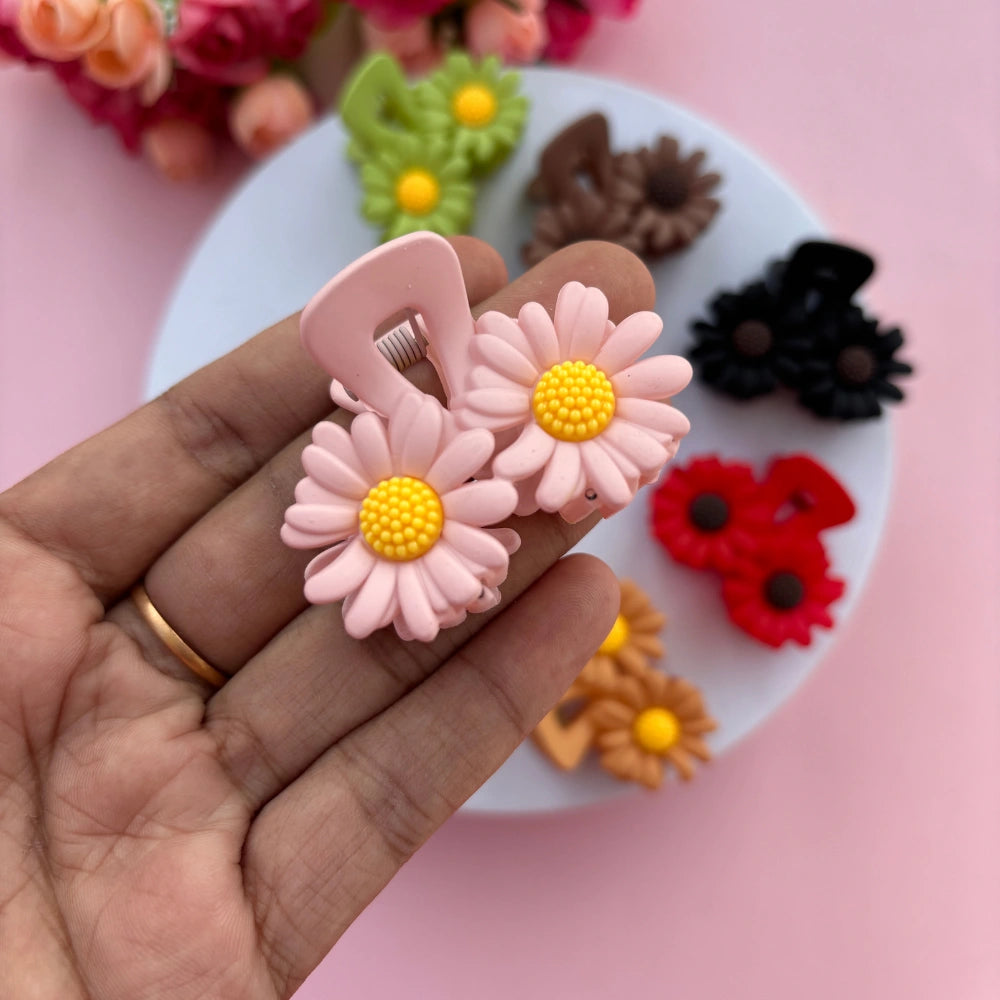Double Flower Matte Finish Hair Claw - Medium