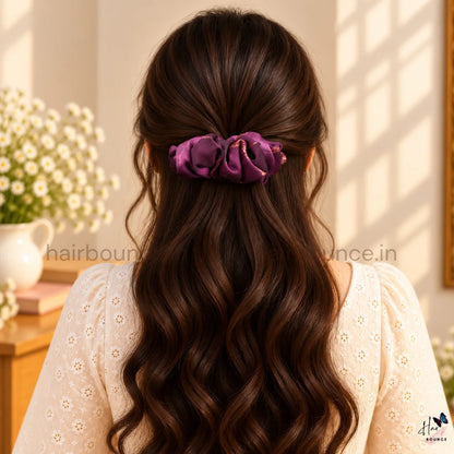 Plum Elegance Printed Satin Center Hair Clip