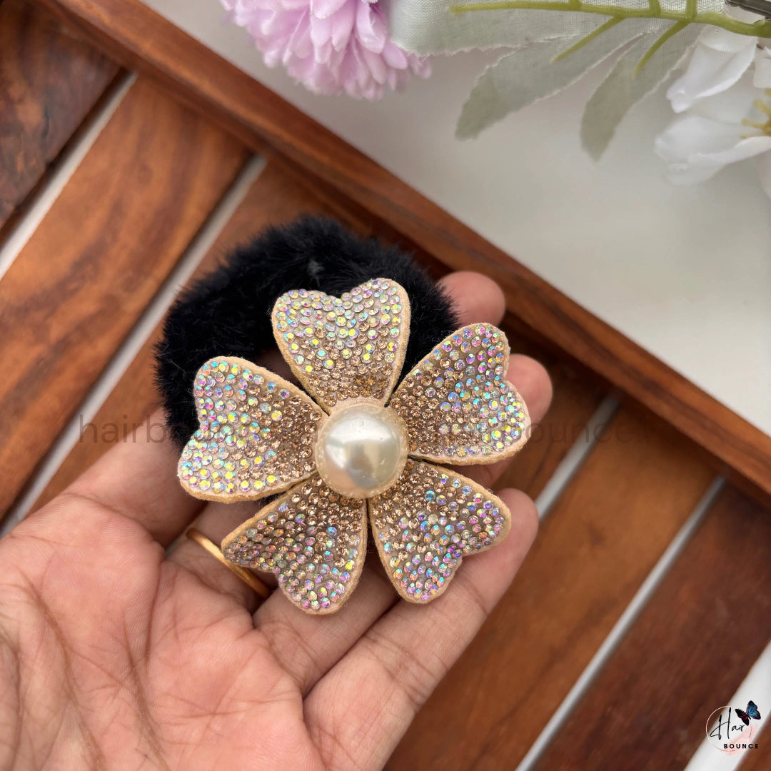 Luxe Pearl Blossom Faux Fur Scrunchie
